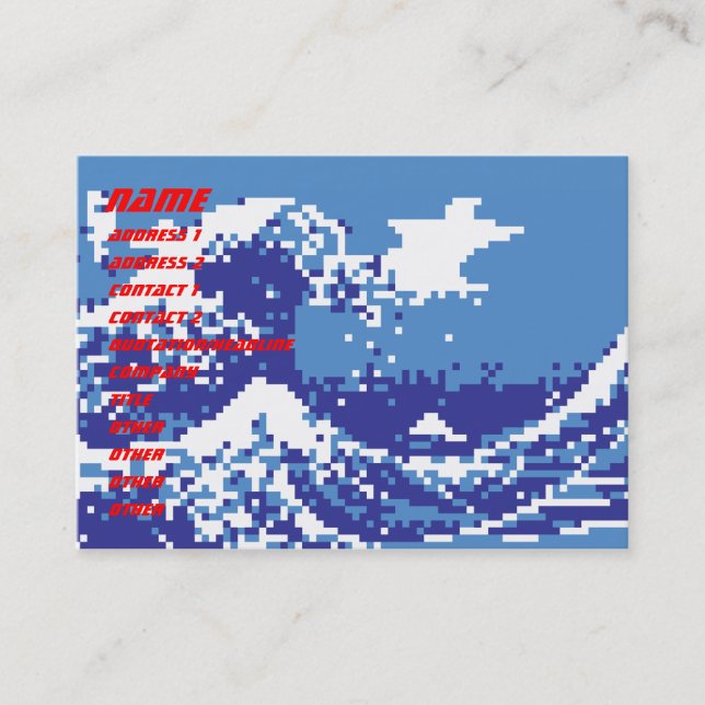 Cartão De Visita Pixel Tsunami Azul Arte Pixel 8 Bits (Frente)