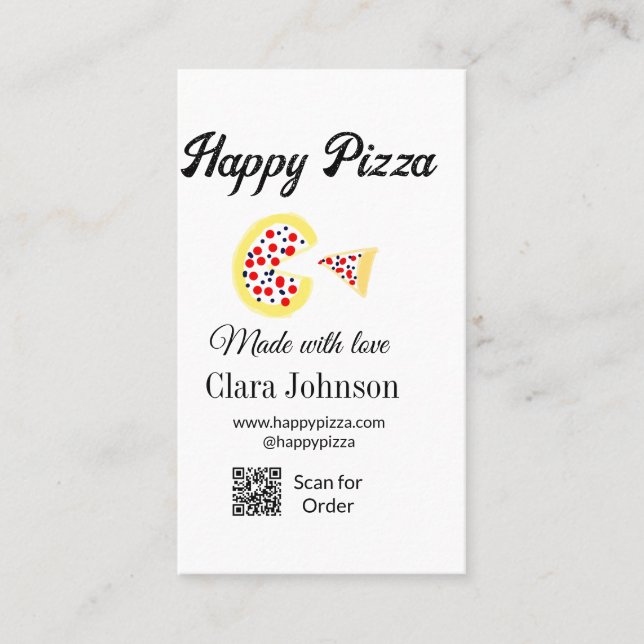 Cartão De Visita Pizza restaurant cafe pizzeria scan QR code order  (Frente)