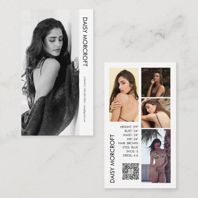 Cartão De Visita Placa comp de Foto do Ator de Modelo Profissional  (Frente/Verso)