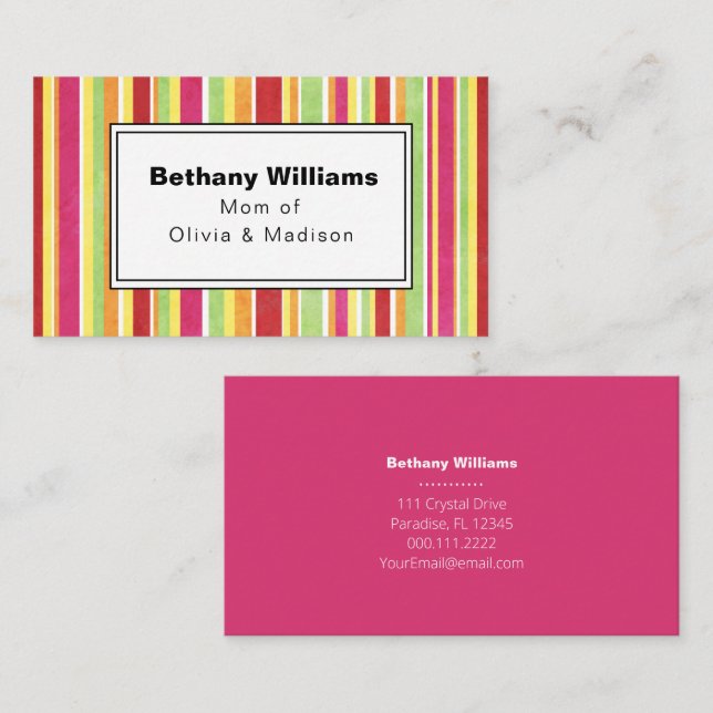 Cartão De Visita Placa de Chamada Simples de Faixa Verde Rosa (Frente/Verso)