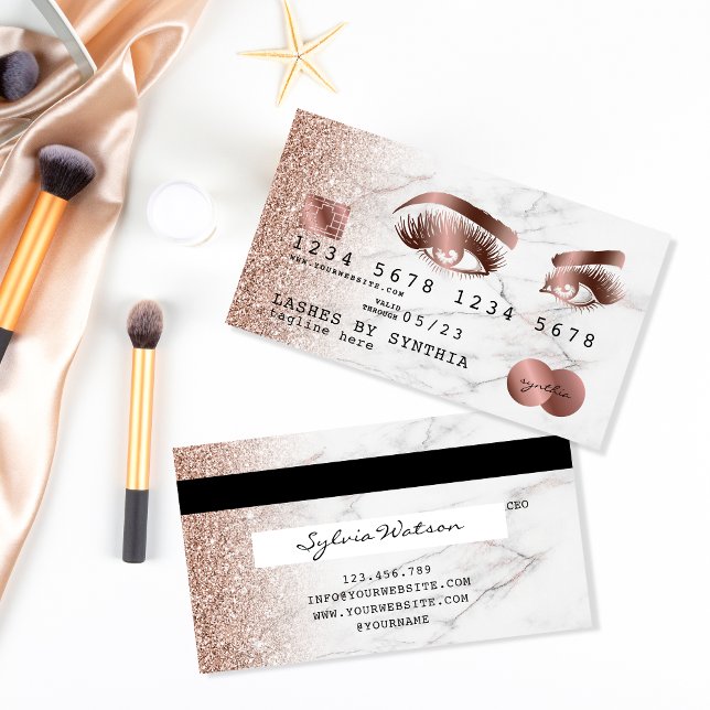 Cartão De Visita Placa de Crédito Lâmpadas Longas Rosa Douradas De  (Criador carregado)