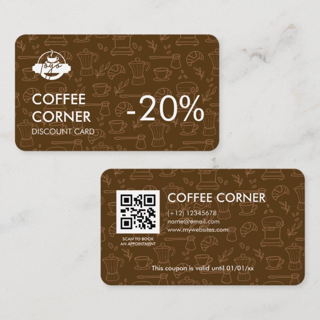 Cartão De Visita Placa de Desconto do Compro Café com Código QR (Frente/Verso)