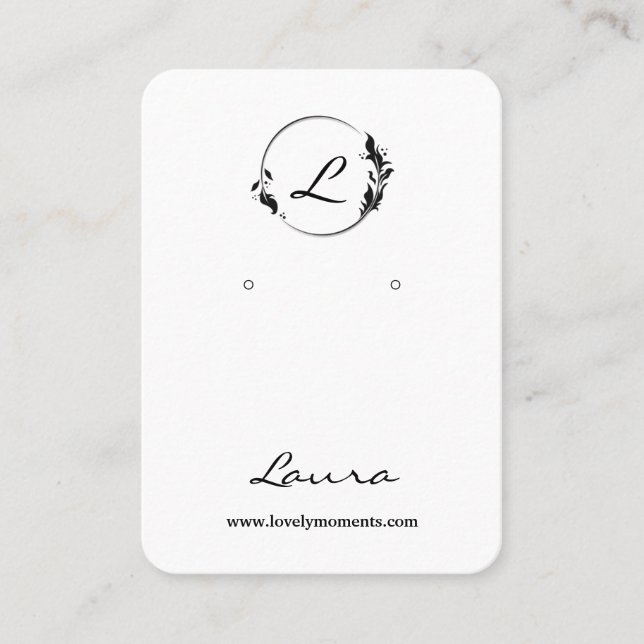 Cartão De Visita Placa de exibição de brinco preto e branco moderno (Frente)