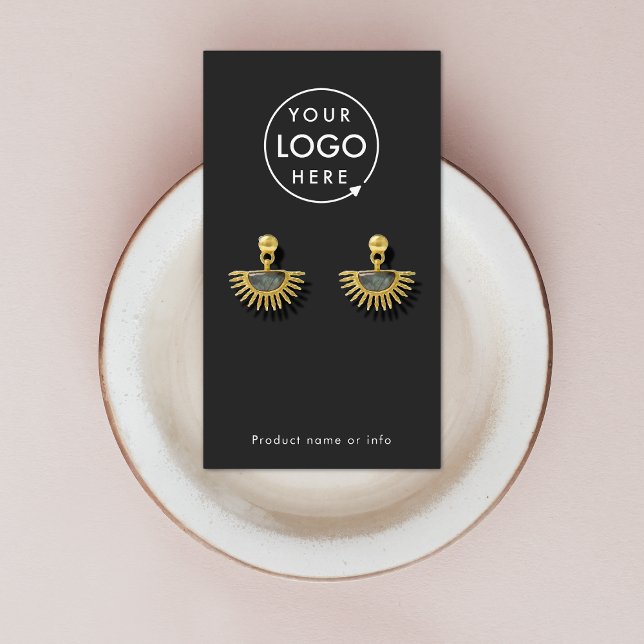 Cartão De Visita Placa de exibição de desaceleração amarela do logo (Modern sleek black earring display card by Guava - clean, stylish, and customizable)