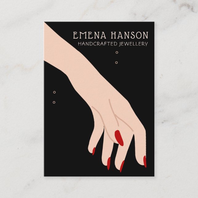 Cartão De Visita Placa de exibição de Mão Preta Elegante (Frente)