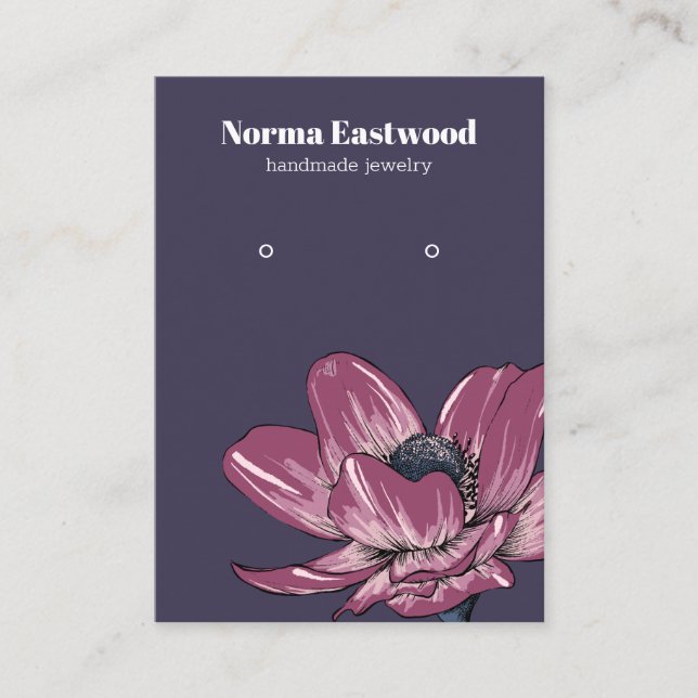 Cartão De Visita Placa de exibição de orelha do Flor Anêmona Roxa (Frente)