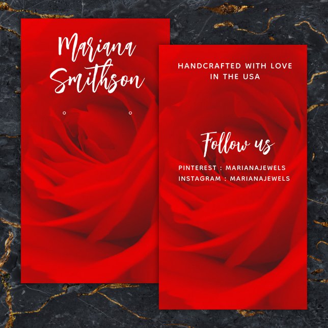 Cartão De Visita Placa de exibição romântica de Rosa vermelha elega (Criador carregado)