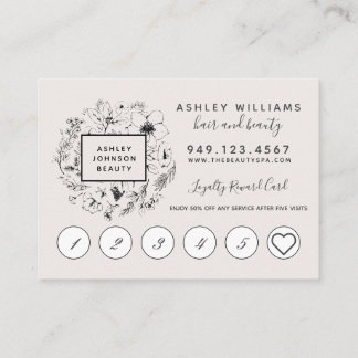 Cartão De Visita Placa de Lealdade de Blush Botânico Moderno e Salã