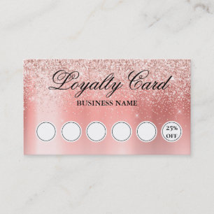 Cartão De Visita Placa de lealdade Glitter Dourada com Rosa Blush b