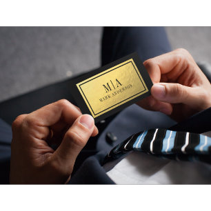 Cartão De Visita Placa de logotipo inicial mínima - Preta e Dourada