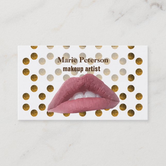 Cartão De Visita Placa de pontos de negócios do Ouro, Lábios rosa (Frente)