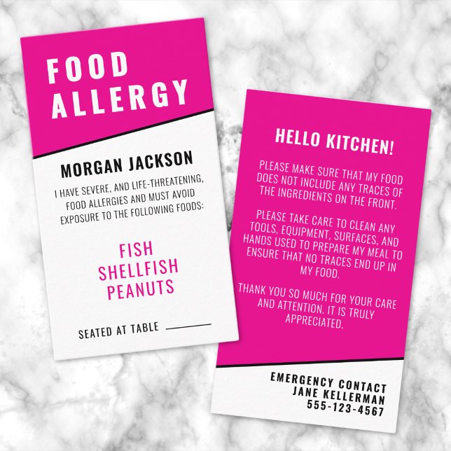Cartão De Visita Placa de segurança de cozinha rosa-alergia à comid (Food Allergy Pink Kitchen Safety Card)