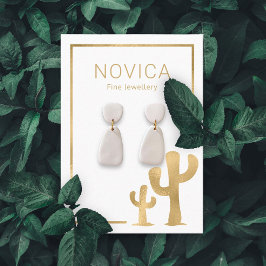 Cartão De Visita Placa de vídeo Chic Dourado com gravação de cactus