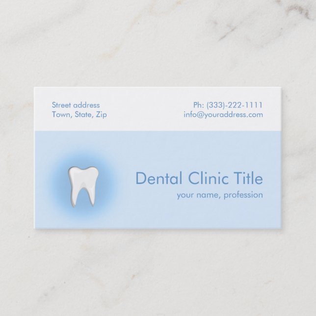 Cartão De Visita Placa Dente Branca Simples Azul Clínica Dental (Frente)