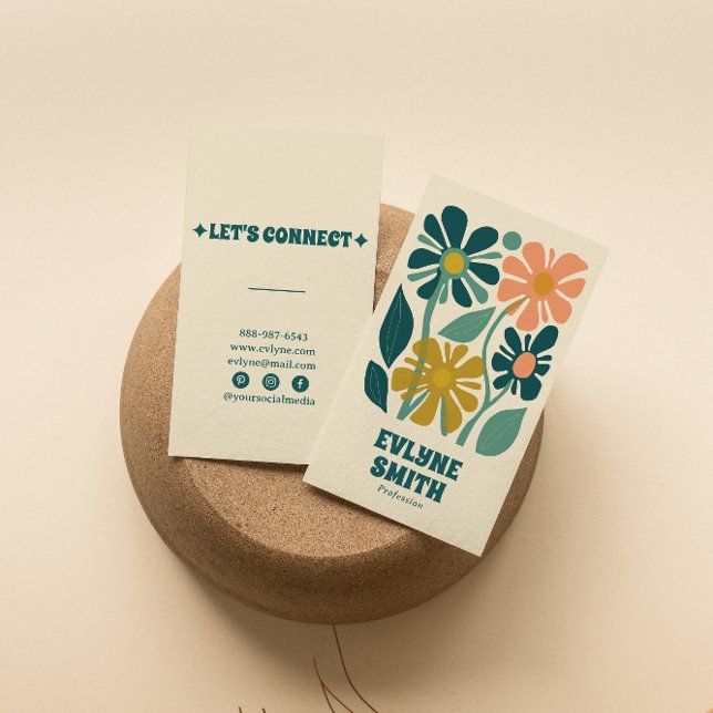 Cartão De Visita Placa Floral Chic Boho Verde Retroativa (Criador carregado)