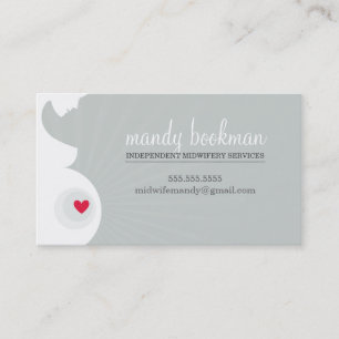 Cartão De Visita PLACA MIDWIFE DOULA cinza cardíaca grávida