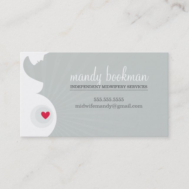 Cartão De Visita PLACA MIDWIFE DOULA cinza cardíaca grávida (Frente)
