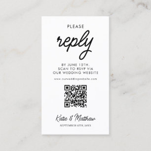 Cartão De Visita Placa RSVP de Casamento com Código QR Simples Míni