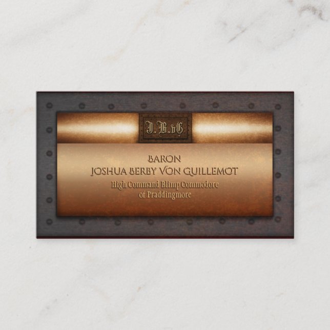 Cartão De Visita Placas de monograma de latão com grunge de vapor (Frente)