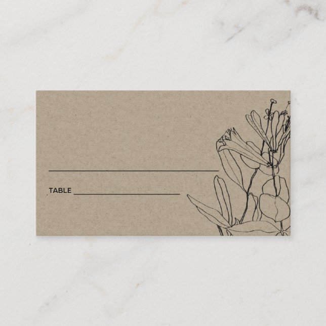 CARTÃO DE VISITA PLACAS FLORAIS DE DESENHO DE LINHA CHIC KRAFT MODE (Frente)