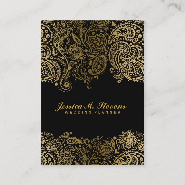 Cartão De Visita Planeador De Casamento Elegante Dourado E Black Pa (Frente)