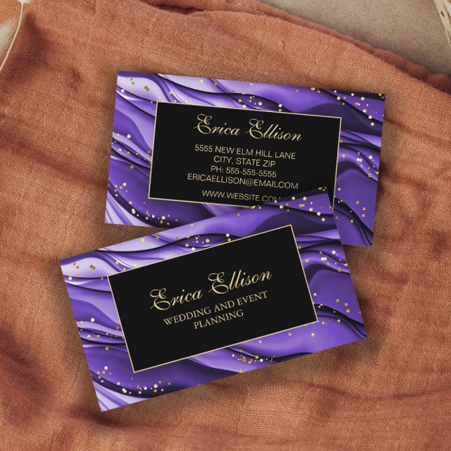 Cartão De Visita Planeador de Casamentos Dourados com Largura, Roxo (Criador carregado)