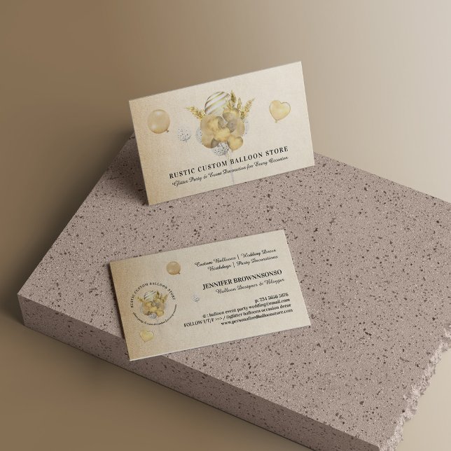 Cartão De Visita Planeador de Eventos do Partido Beige Dourado Balõ (Beige Gold Festive Balloons Party Event Planner Business Card)