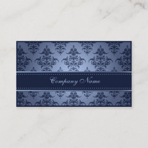 Cartão De Visita Planejador azul elegante do casamento tema damasco