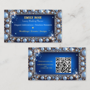 Cartão De Visita Planejador de Casamento Azul Naval Dourado Elegant