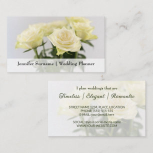 Cartão De Visita Planejador de Casamento Clássico com Rosas Brancas