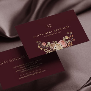 Cartão De Visita Planejador de casamento floral burgundy elegante