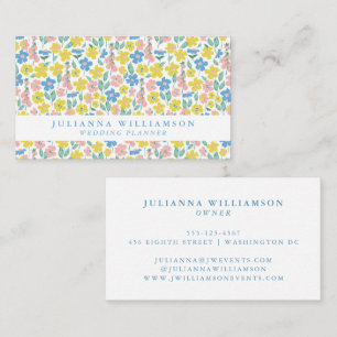 Cartão De Visita Planejador de Casamento Floral Moderno Azul Fofo