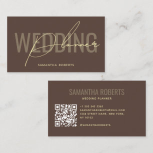 Cartão De Visita Planejador de casamento moderno Código QR marrom