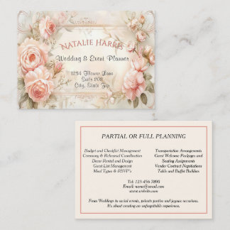 Cartão De Visita Planejador de Casamento Rosas Cor-de-Rosa Vintage