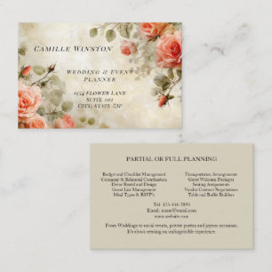Cartão De Visita Planejador de Casamento Rosas Pink Vintage Elegant