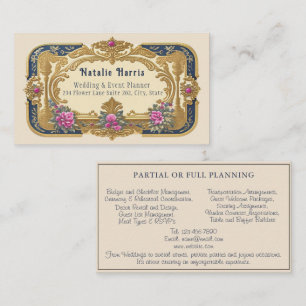 Cartão De Visita Planejador de Casamento Rosas Pink Vitorianas Negó