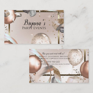 Cartão De Visita Planejador de Eventos de Balões Rose Gold & Glitte