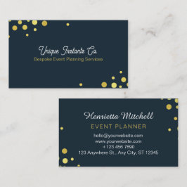 Cartão De Visita Planejador de Eventos de Confetti Clássico Dourado