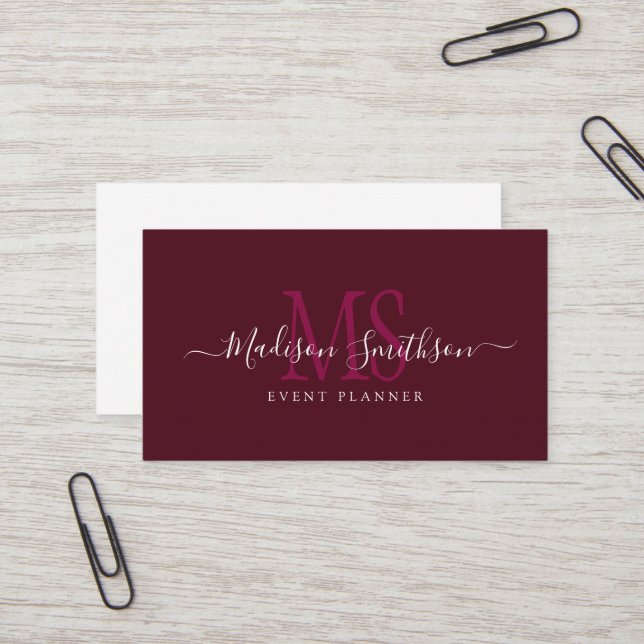 Cartão De Visita Planejador de Eventos de Script na moda (Frente/Verso In Situ)