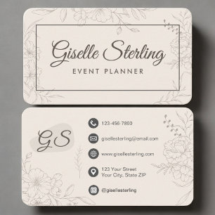 Cartão De Visita Planejador de Eventos Floral Neutro