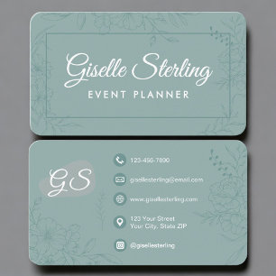 Cartão De Visita Planejador de Eventos Floral Verde Turquesa