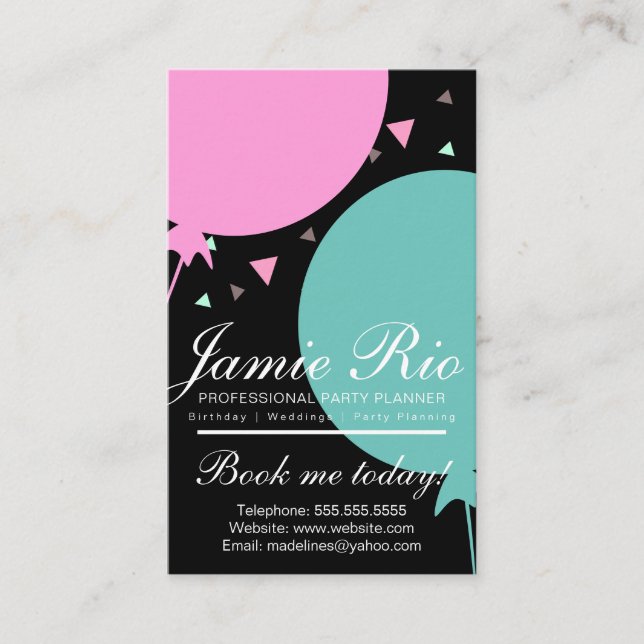 Cartão De Visita Planejador do Partido Balão de Planejamento de Ani (Frente)