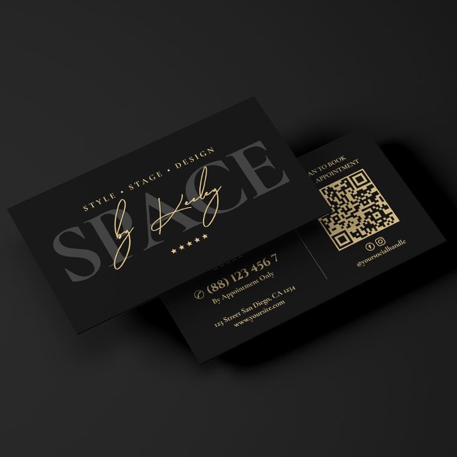Cartão De Visita Planejamento de Espaço de Designer de Interiores E (Elegant Interior Designer Space Planning Black Business Card
)