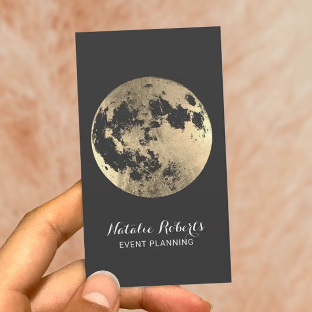 Cartão De Visita Planejamento de Evento Elegante de Lua Dourada Mod (Criador carregado)