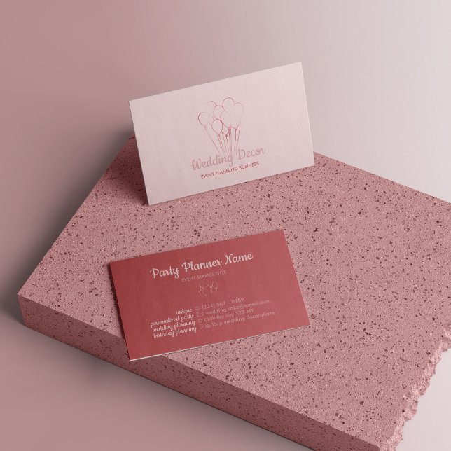 Cartão De Visita Planejamento de Evento Estético Dourado do Balão R (Balloon Rose Gold Aesthetic Event Planning Business Card)