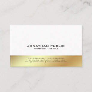 Cartão De Visita Planície Elegante Profissional Branca e Dourada mo