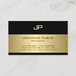 Cartão De Visita Planície preta e Dourado elegante do encanto do