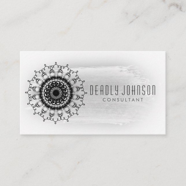 Cartão De Visita Planície preto e branco do damasco da aguarela (Frente)