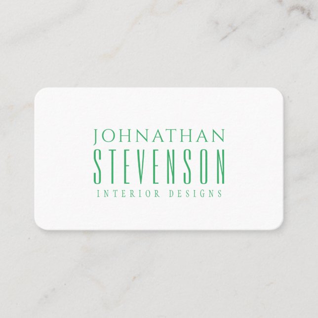 Cartão De Visita Planície profissional moderna, branca e verde mari (Frente)