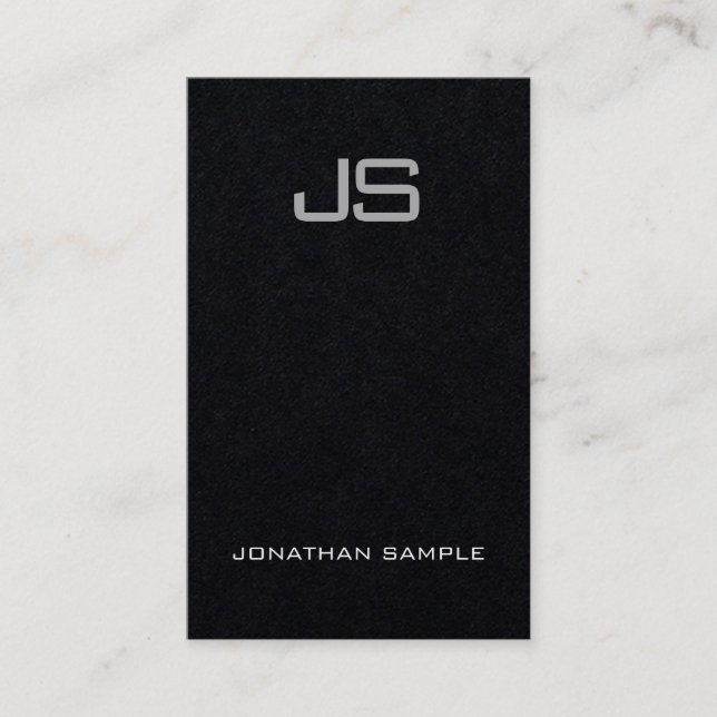Cartão De Visita Planície vertical do monograma encantador preto (Frente)